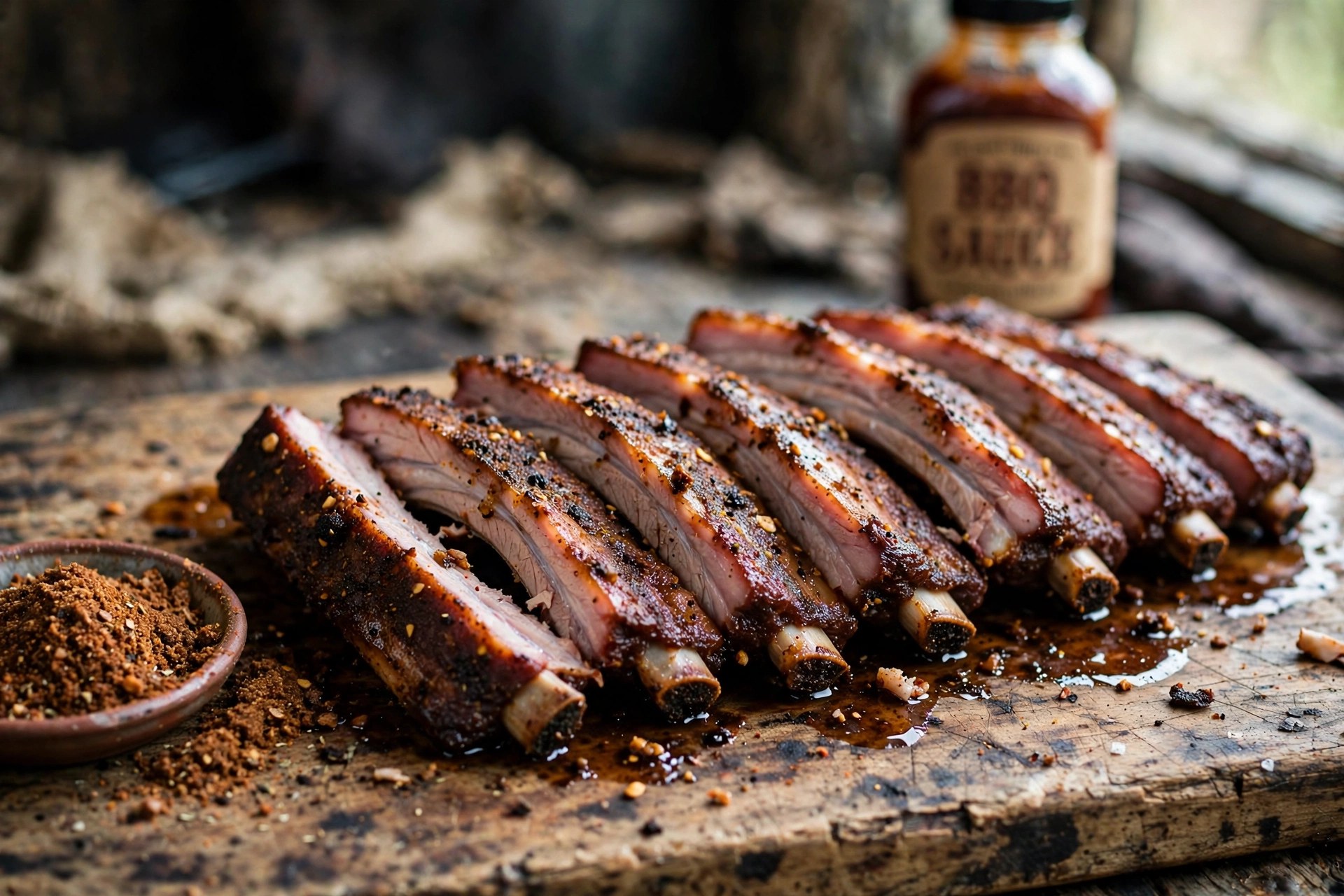Memphis-style dry ribs with dark spice-caked crust