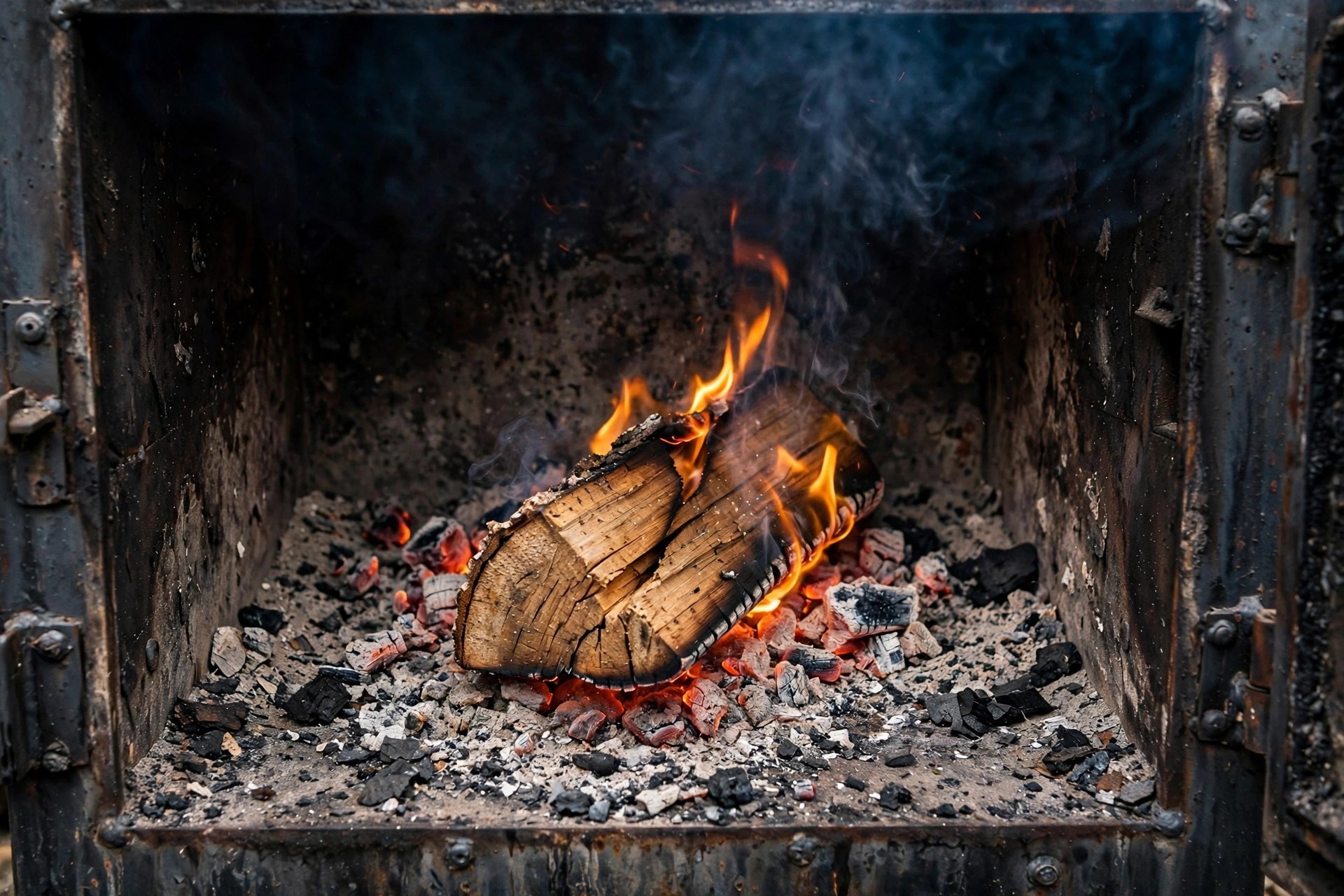 Smoking wood chunks ready for the firebox